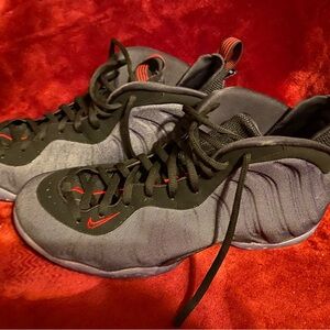 Gray denim and Red Athletic Sneakers